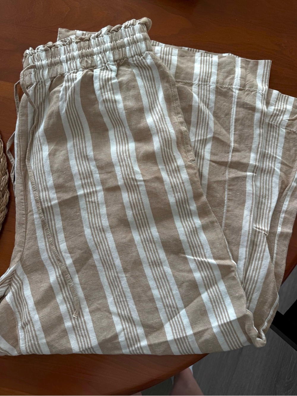 Madewell Beige & White Striped Linen flowy pants